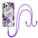 iPhone 15 Pro Max Electroplating Pattern IMD TPU Shockproof Case with Neck Lanyard - Purple Flower