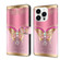 iPhone 15 Pro Crystal 3D Shockproof Protective Leather Phone Case - Pink Bottom Butterfly