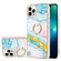 iPhone 15 Pro Electroplating Marble Pattern IMD TPU Shockproof Case with Ring Holder - Green 004