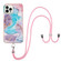 iPhone 15 Pro Electroplating Pattern IMD TPU Shockproof Case with Neck Lanyard - Milky Way Blue Marble