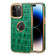 iPhone 15 Pro Denior Crocodile Texture Genuine Leather Electroplating Phone Case - Green