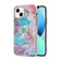 iPhone 15 Plus Electroplating Pattern IMD TPU Shockproof Case with Rhinestone Ring Holder - Milky Way Blue Marble