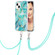 iPhone 15 Plus Electroplating Splicing Marble Pattern IMD TPU Shockproof Case with Neck Lanyard - Blue