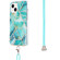 iPhone 15 Plus Electroplating Splicing Marble Pattern IMD TPU Shockproof Case with Neck Lanyard - Blue