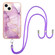 iPhone 15 Plus Electroplating Marble Pattern IMD TPU Shockproof Case with Neck Lanyard - Purple 001