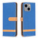 iPhone 15 Plus Color Block Denim Texture Leather Phone Case - Royal Blue