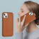 iPhone 15 Plus Leather Texture Full Coverage Phone Case - Brown