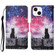 iPhone 15 Plus 3D Colored Drawing Flip Leather Phone Case - Star Cat