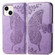 iPhone 15 Plus Butterfly Love Flower Embossed Leather Phone Case - Light Purple