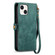 iPhone 15 Plus Geometric Zipper Wallet Side Buckle Leather Phone Case - Green