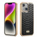iPhone 15 Plus Fierre Shann Python Texture Electroplating PU Phone Case - Black