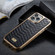 iPhone 15 Plus Fierre Shann Python Texture Electroplating PU Phone Case - Black