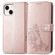 iPhone 15 Four-leaf Clasp Embossed Buckle Leather Phone Case - Rose Gold