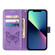 iPhone 15 Embossed Butterfly Leather Phone Case - Light Purple