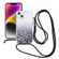 iPhone 15 Gradient Glitter Epoxy TPU Thickened Acrylic Phone Case with Round Neck Lanyard - Black