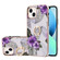 iPhone 15 Electroplating Pattern IMD TPU Shockproof Case with Rhinestone Ring Holder - Purple Flower
