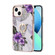 iPhone 15 Electroplating Pattern IMD TPU Shockproof Case with Rhinestone Ring Holder - Purple Flower