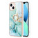 iPhone 15 Electroplating Marble Pattern IMD TPU Shockproof Case with Ring Holder - Green 003