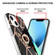 iPhone 15 Electroplating Splicing Marble Flower Pattern TPU Shockproof Case with Rhinestone Ring Holder - Black Flower