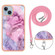 iPhone 15 Electroplating Marble Dual-side IMD Phone Case with Lanyard - Pink 013