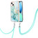 iPhone 15 Electroplating Marble Pattern IMD TPU Shockproof Case with Neck Lanyard - Green 003