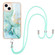 iPhone 15 Electroplating Marble Pattern IMD TPU Shockproof Case with Neck Lanyard - Green 003