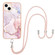 iPhone 15 Electroplating Marble Pattern IMD TPU Shockproof Case with Neck Lanyard - Rose Gold 005