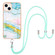 iPhone 15 Electroplating Marble Pattern IMD TPU Shockproof Case with Neck Lanyard - Green 004