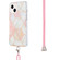 iPhone 15 Electroplating Splicing Marble Pattern IMD TPU Shockproof Case with Neck Lanyard - Pink White