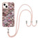 iPhone 15 Electroplating Pattern IMD TPU Shockproof Case with Neck Lanyard - Pink Scales