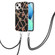 iPhone 15 Electroplating Splicing Marble Flower Pattern TPU Shockproof Case with Lanyard - Black Flower