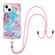 iPhone 15 Electroplating Pattern IMD TPU Shockproof Case with Neck Lanyard - Milky Way Blue Marble