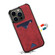 iPhone 15 Denior PU Back Cover Card Slot Holder Phone Case - Red