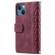 iPhone 15 Grid Texture Zipper Leather Phone Case with Lanyard - Wine Red