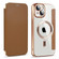 iPhone 15 MagSafe Magnetic RFID Anti-theft Leather Phone Case - Brown