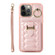 iPhone 12 Pro Max Vertical Card Bag Ring Holder Phone Case with Dual Lanyard - Rose Gold