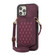 iPhone 12 Pro Max Rhombic Texture RFID Phone Case with Lanyard & Mirror - Wine Red