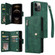 iPhone 12 Pro Max Rivet Buckle 9 Cards Three Fold Leather Phone Case - Green