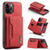 iPhone 12 Pro Max DG.MING M2 Series 3-Fold Multi Card Bag + Magnetic Back Cover Shockproof Case with Wallet & Holder Function - Red