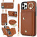 iPhone 12 Pro Max Zipper Card Bag Phone Case with Dual Lanyard - Brown