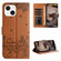 iPhone 13 mini Cat Embossing Pattern Leather Phone Case with Lanyard - Brown