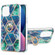 iPhone 13 mini Electroplating Splicing Marble Pattern Dual-side IMD TPU Shockproof Case with Ring Holder - Blue Green