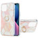 iPhone 13 mini Electroplating Splicing Marble Pattern Dual-side IMD TPU Shockproof Case with Ring Holder - Pink White