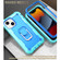 iPhone 13 mini PC + Rubber 3-layers Shockproof Protective Case with Rotating Holder  - Mint Green + Blue