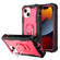 iPhone 13 mini PC + Rubber 3-layers Shockproof Protective Case with Rotating Holder  - Black + Rose Red