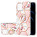 iPhone 13 mini Electroplating Splicing Marble Flower Pattern TPU Shockproof Case with Rhinestone Ring Holder  - Pink Flower