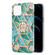 iPhone 13 mini Electroplating Splicing Marble Flower Pattern TPU Shockproof Case with Rhinestone Ring Holder  - Blue Flower