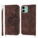 iPhone 13 mini Skin-feel Flowers Embossed Wallet Leather Phone Case - Brown