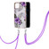iPhone 13 mini Electroplating Pattern IMD TPU Shockproof Case with Neck Lanyard  - Purple Flower