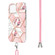 iPhone 13 mini Electroplating Splicing Marble Flower Pattern TPU Shockproof Case with Lanyard  - Pink Flower